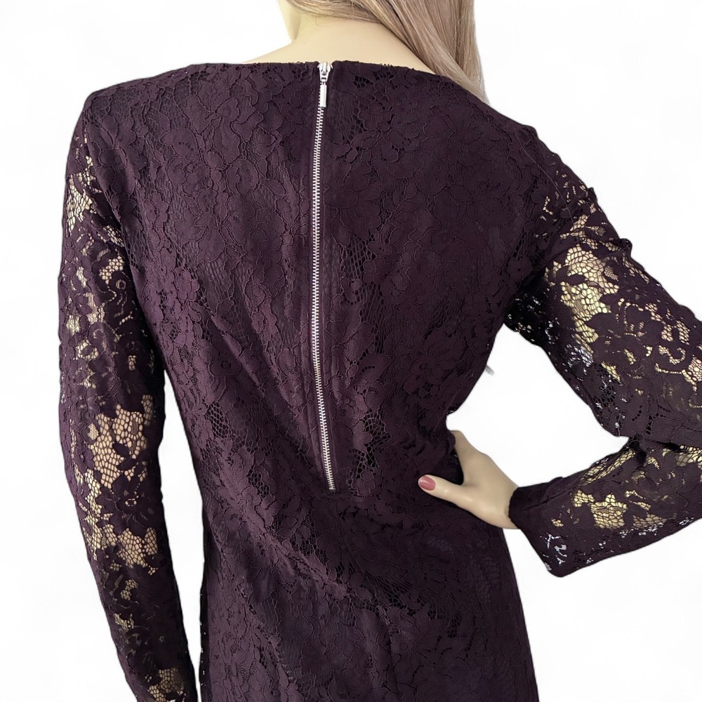Plum Lace Shift Dress NWT Small | Retro 60s Mod Style | Long Sleeve Mini - Picture 6 of 9